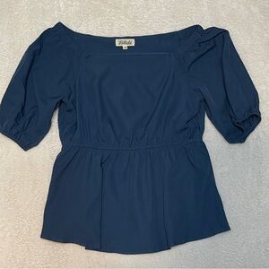 Listicle Navy Blue Off the Shoulder Peplum Top Blouse Women’s Large